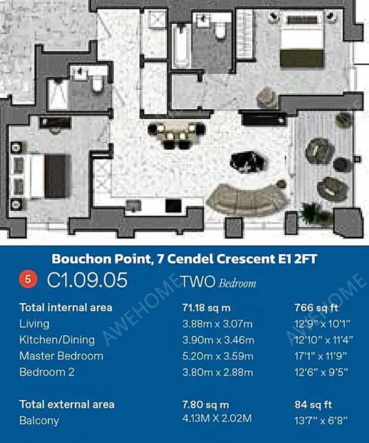 倫敦租房Bouchon Point 2B