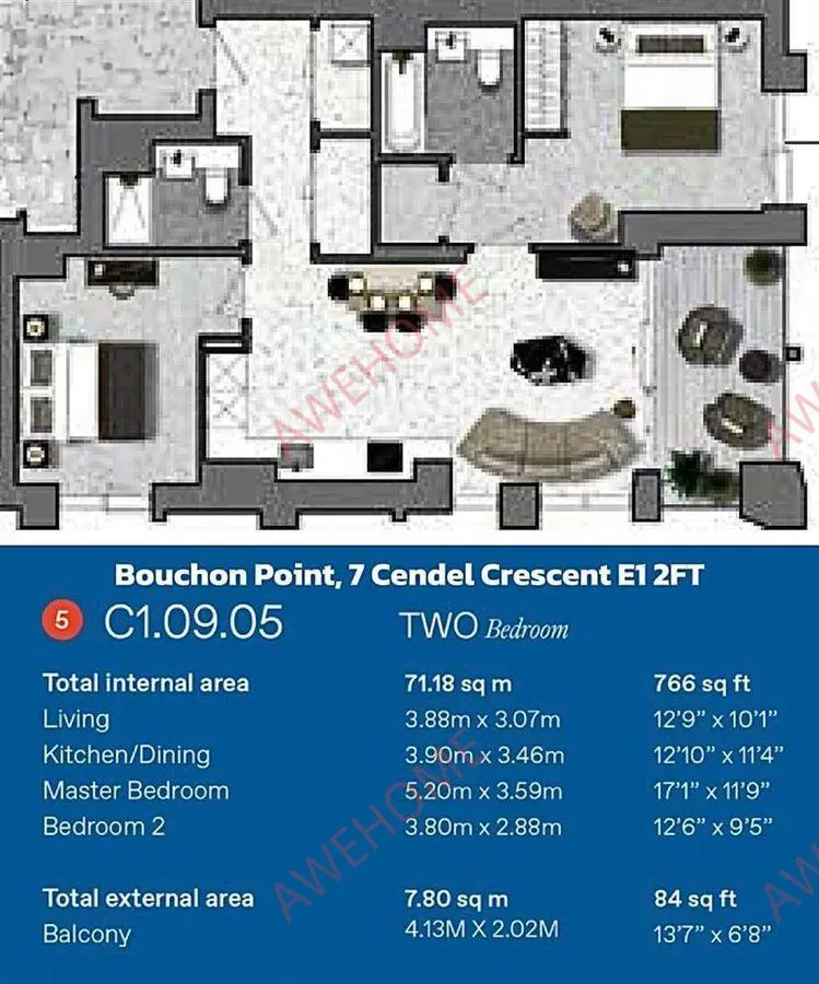 倫敦租房Bouchon Point 2B