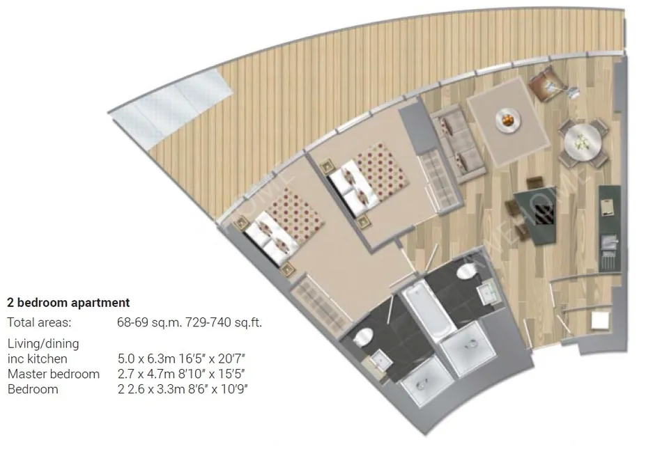 倫敦租房Arena Tower 2 bed flat