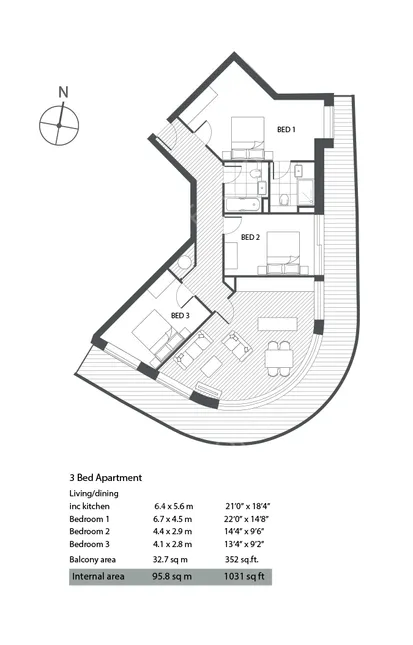 倫敦租房Gateway Tower 3 bed flat