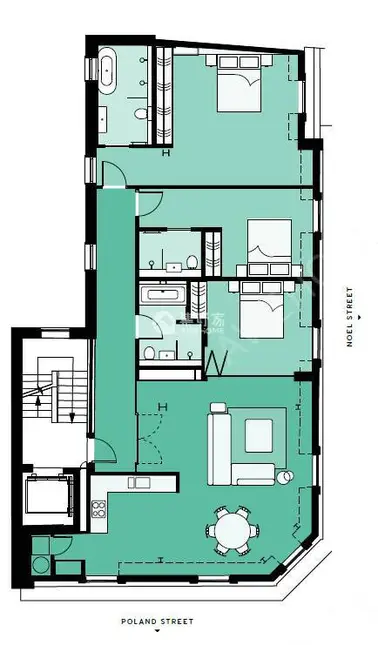 伦敦租房【伦敦苏活区】3 bed flat 整租套房（3室3卫 1厅1厨）