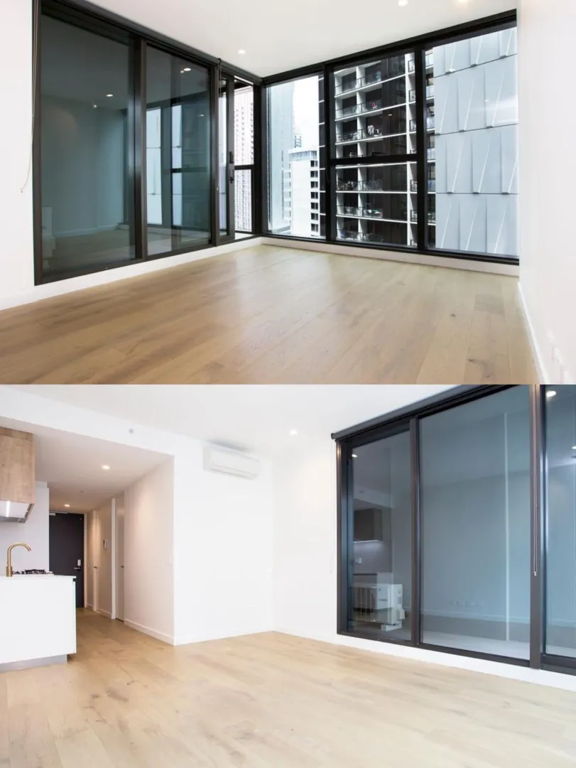 An apartment in Melbourne with floor-to-ceiling windows, right at the doorstep of the university.