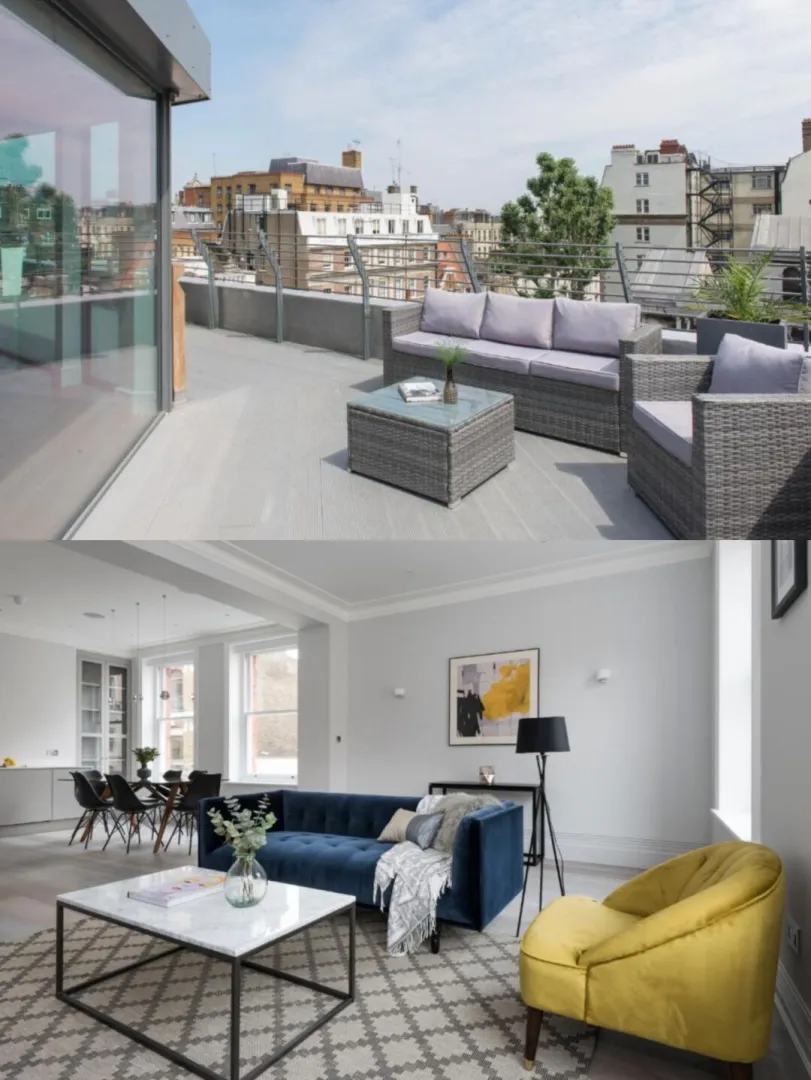 Flexible lease terms available for top-floor apartments in central London, with 1, 2, and 3 bedrooms.