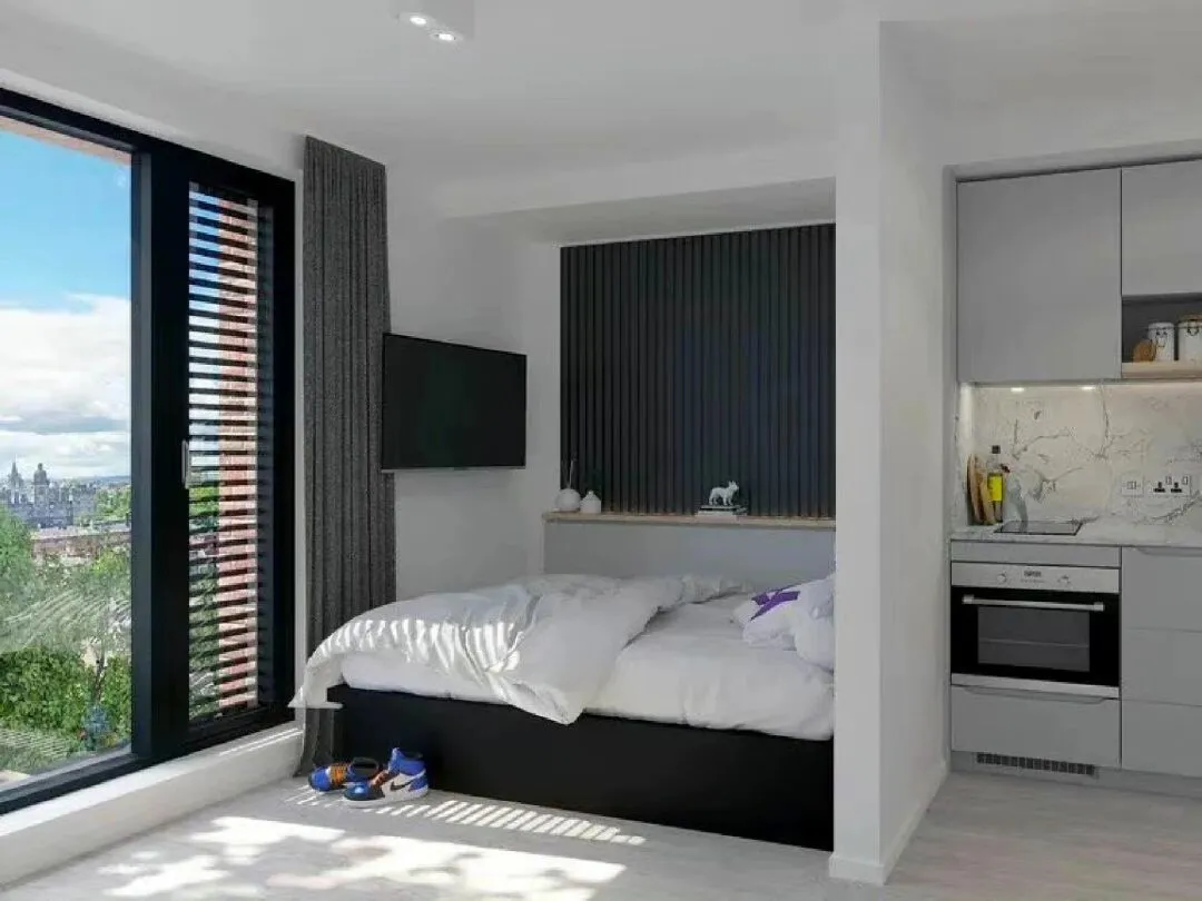 Is the apartment with the London view windows facing the bed a reward for a favor?