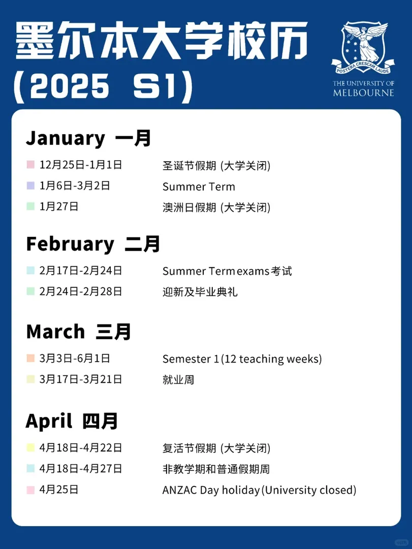 速存🐱墨爾本大學25年校歷出爐啦！！