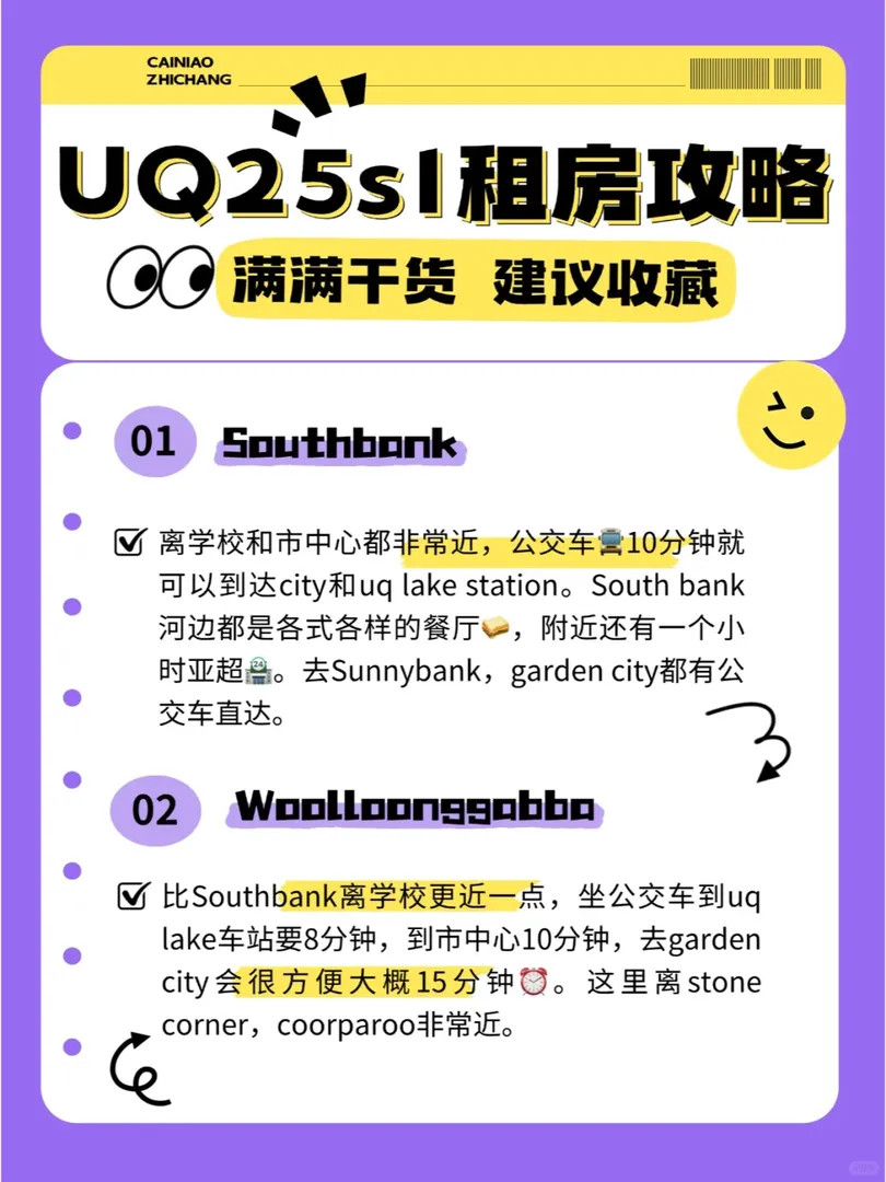 UQ25s1留子租房攻略｜區域對比