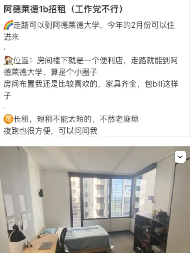 阿德萊德1b招租（短租的不行）