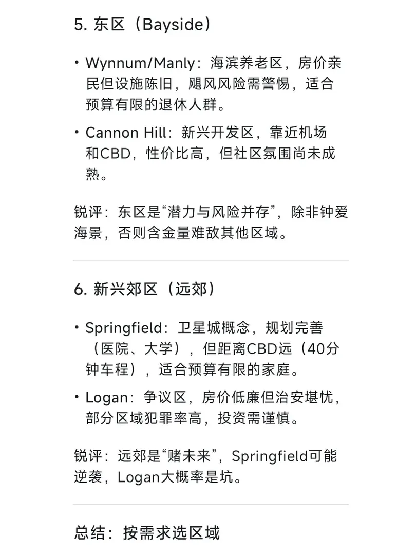 當我問deepseek布里斯班住哪裡有含金量？