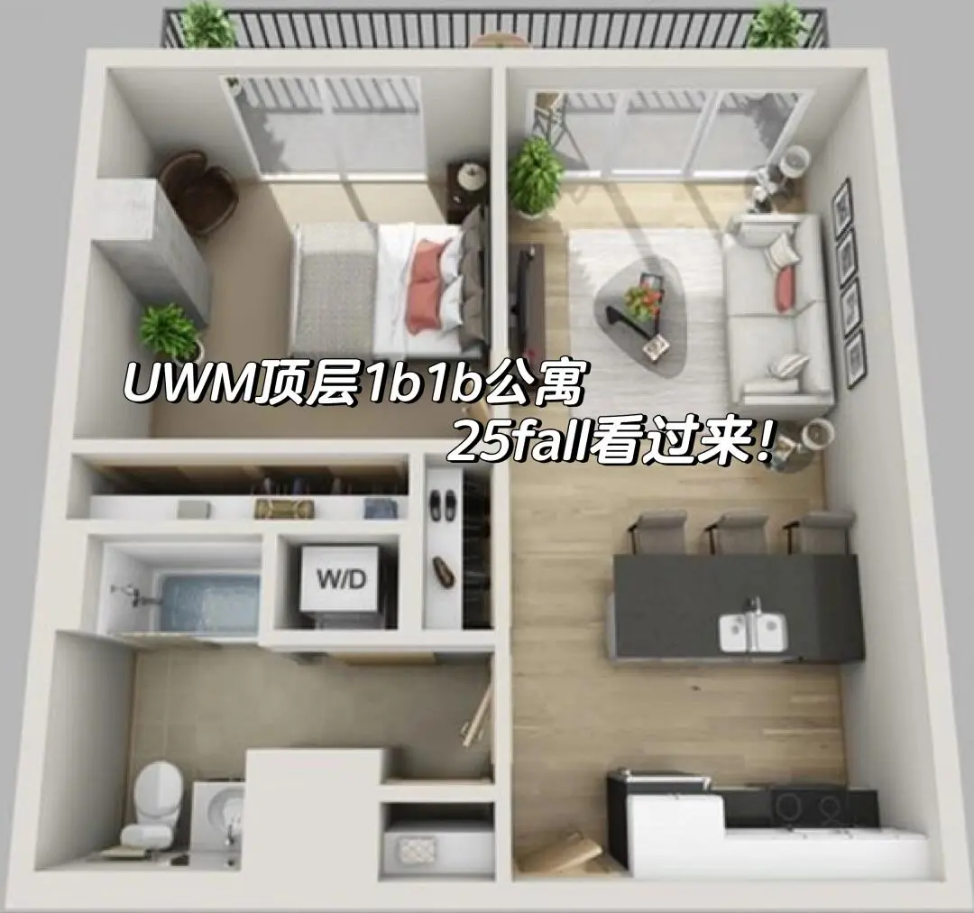 麥迪遜UWM頂層1b公寓，25fall看來！