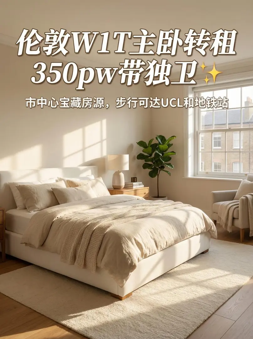 伦敦W1T主卧转租 350pw带独卫✨
